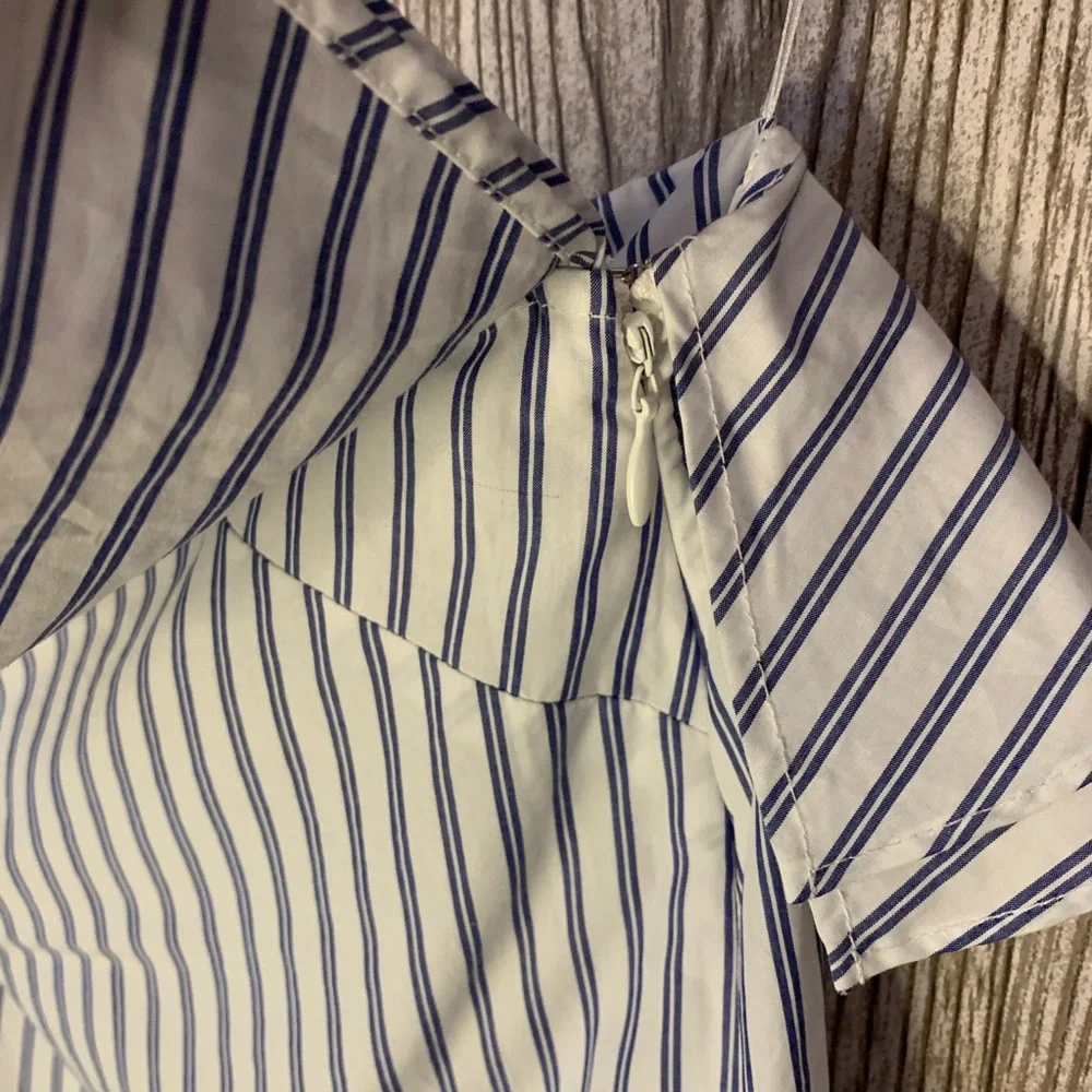 J. Crew 12 pinstripe one shoulder blouse ruffle tailored shirt cotton career NWT